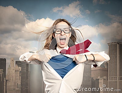 Woman like a superhero Stock Photo