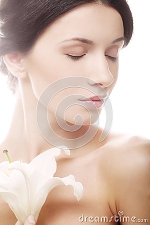 woman with a lily flowers Stock Photo