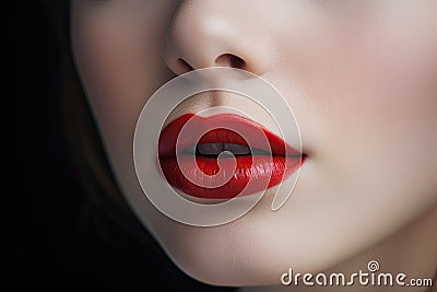 Woman Lips Closeup, Red Lipstick Makeup, Beautiful Mouth Make-Up, Model Girl Lip, Lips Macro Stock Photo