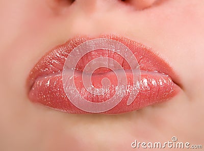 Woman lips in disgusting grimace Stock Photo