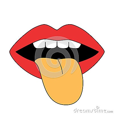 Woman lips licking with tongue sticking out Vector Illustration