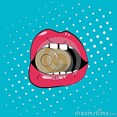 Woman lips pop art Vector Illustration