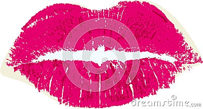 Woman lips print isolated. Rough magenta illustration Cartoon Illustration