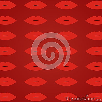 Woman lips red background. Red open lips pattern. Glamour lips Vector Illustration