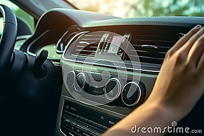 Woman listening radio while driving. Generate Ai Stock Photo