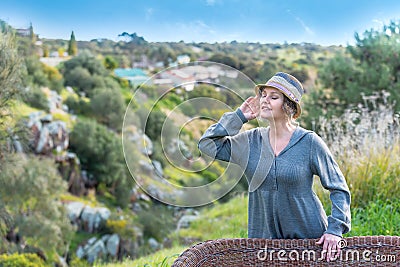 Woman listening the sounds Stock Photo