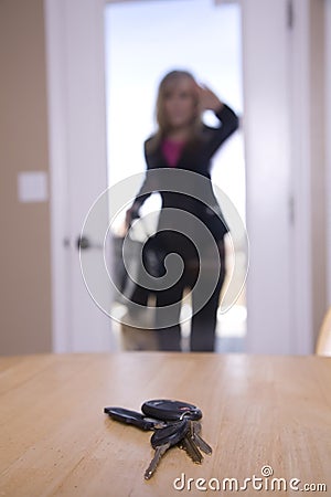 Woman locked out Stock Photo