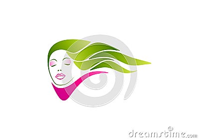 Woman logo, salon symbol, hair icon, fashion beauty, cosmetic concept design Vector Illustration