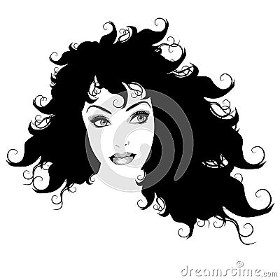 Woman Long Hair Outline 2 Cartoon Illustration