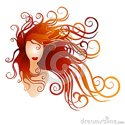 Woman With Long Red Flowing Hair Cartoon Illustration