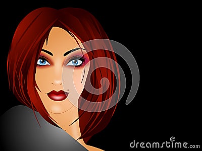 Woman With Long Red Hair on Black Cartoon Illustration