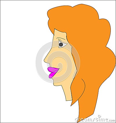 A woman with long red hair in profile. Hair from curly hair. vector graphic design Vector Illustration