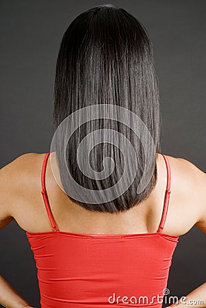Woman with Long Straight Black Hair Stock Photo