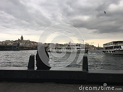 The Woman Lookin Istanbul Landscape Galata Tower Editorial Stock Photo