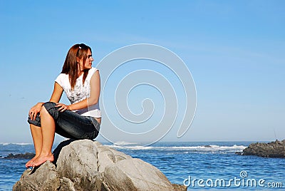 Woman looking back Stock Photo