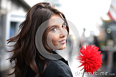 Woman looking back Stock Photo