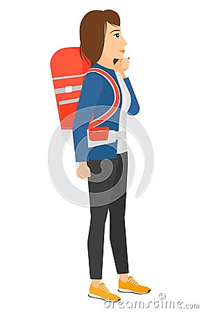 Woman looking at departure board Vector Illustration