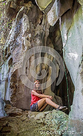 Woman looking into the distance against the background Stock Photo