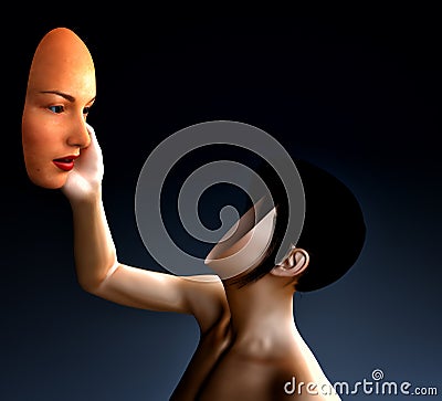 Woman looking at her face mask Stock Photo