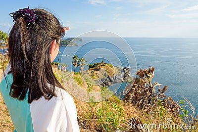 Woman looking island and sea view Stock Photo