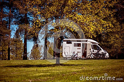 Family vacation travel, holiday trip in motorhome Stock Photo