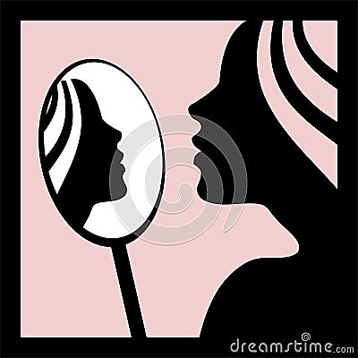 Woman looking in mirror Vector Illustration