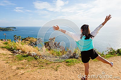 Woman looking ocean views and expressions of joy Stock Photo
