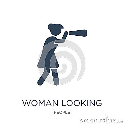 woman looking by a spyglass icon in trendy design style. woman looking by a spyglass icon isolated on white background. woman Vector Illustration