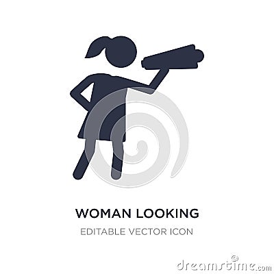 woman looking by a spyglass icon on white background. Simple element illustration from People concept Vector Illustration