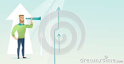 Woman looking through spyglass on raising arrows. Vector Illustration