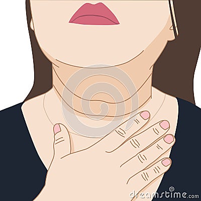 The woman looks up to show wrinkles on her neck when getting older, illustration on white background Cartoon Illustration