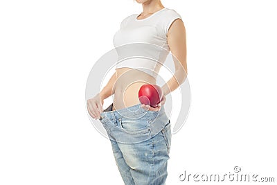 Woman lose weight slimness centimeter apple Stock Photo