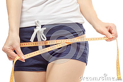 Woman lose weight slimness centimeter Stock Photo