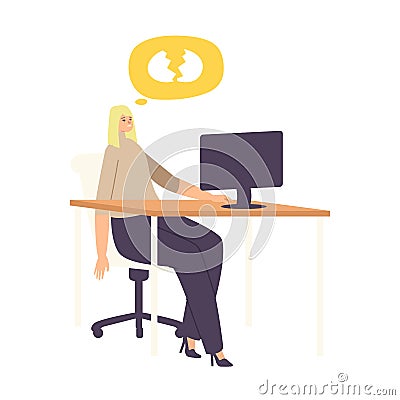 Woman Loser Deleted Important Information from Computer by Mistake, Stupidity. Female Character with Broken Eggs Bubble Vector Illustration