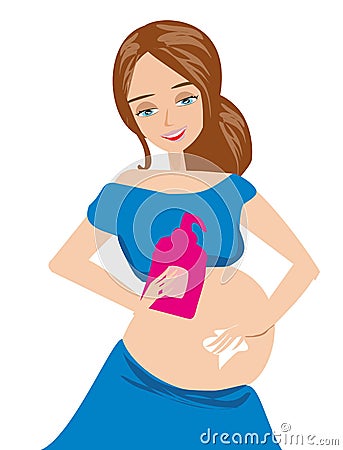 Woman lubricates the stomach remedy against stretch marks Vector Illustration