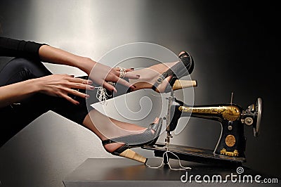 Woman luxury hand made shoes Stock Photo