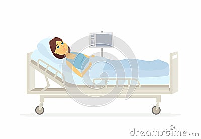 Woman lying in hospital bed - cartoon people characters illustration Vector Illustration