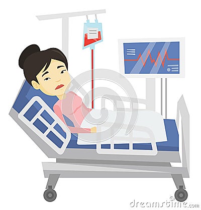 Woman lying in hospital bed vector illustration. Vector Illustration