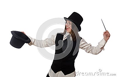 The woman magician isolated on the white Stock Photo