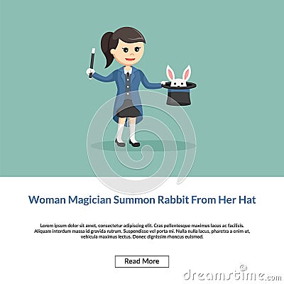 Woman magician summon rabbit from her hat Vector Illustration