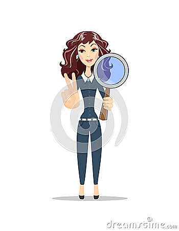 Woman with a magnifying glass. Vector Illustration