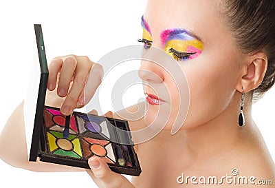 Woman make glamour rainbow makeup Stock Photo