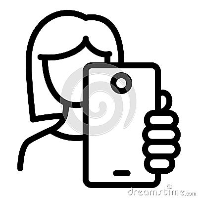 Woman make selfie icon, outline style Vector Illustration