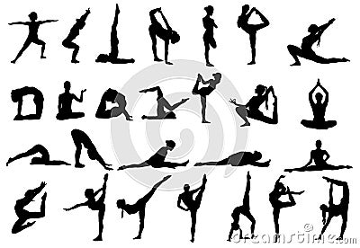 Woman makes yoga exercise. Vector silhouette. Vector images set collection Vector Illustration