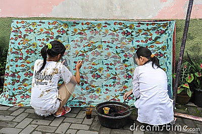 Woman making Batik at Yogyakarta in Indonesia Editorial Stock Photo