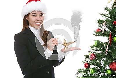 Woman making Christmas wish Stock Photo