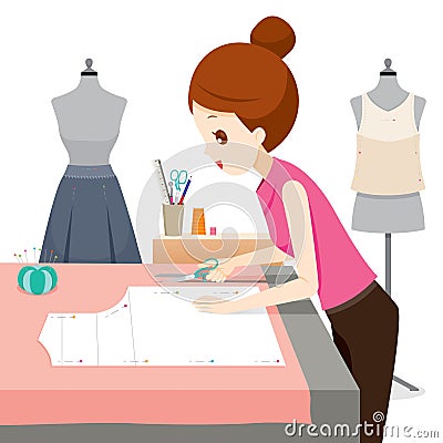 Woman Making Clothes Pattern Vector Illustration