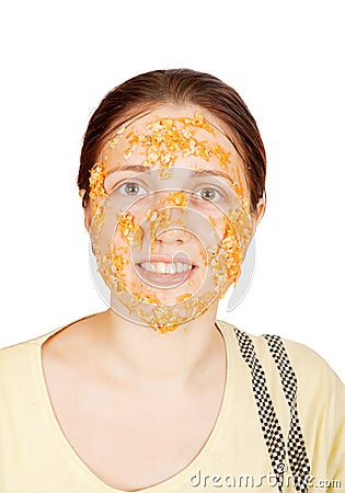 Woman making face-pack Stock Photo