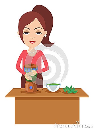 Woman making healthy drink, illustration, vector Vector Illustration