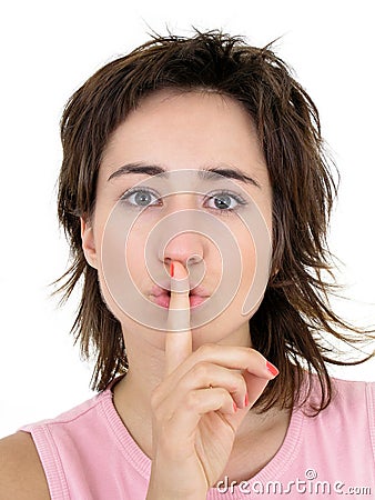 Woman Making Silence Gesture Stock Photo